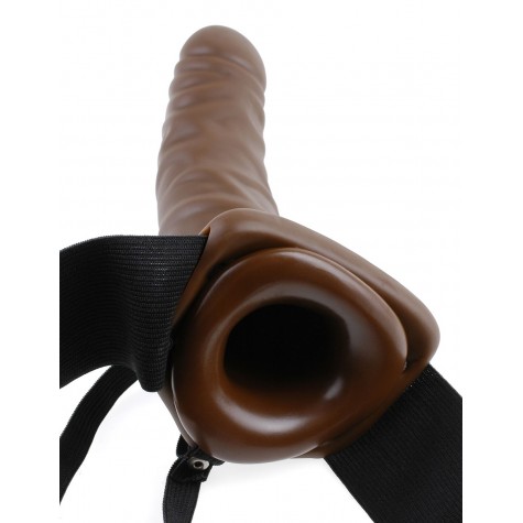 Коричневый фаллопротез с вибрацией Vibrating Hollow Strap-On - 20,3 см.