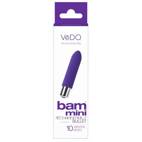 Фиолетовая вибропуля VeDO Bam Mini - 9,5 см.